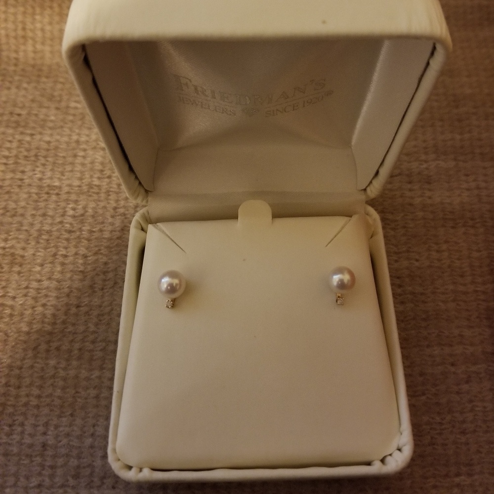 14k Gold Pearl and Diamond Earrings